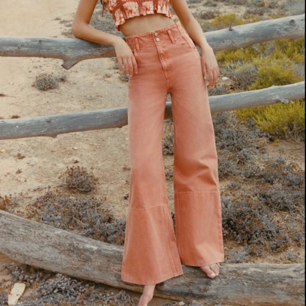 Ulla Johnson Terracotta Wide-Leg Flare Jeans